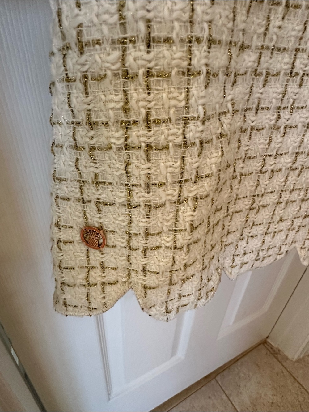 Simply Southern Cream Tweed Puff-Sleeve Dress with Pearl/Gold Buttons - Picture 4 of 9